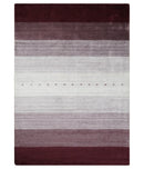 Ombre Purple and Ivory 5x7 Striped Wool and Bamboo Silk Hand Knotted Rug