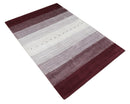 Ombre Purple and Ivory 5x7 Striped Wool and Bamboo Silk Hand Knotted Rug