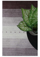 Ombre Purple and Ivory 5x7 Striped Wool and Bamboo Silk Hand Knotted Rug