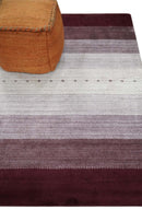 Ombre Purple and Ivory 5x7 Striped Wool and Bamboo Silk Hand Knotted Rug