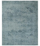 One of a Kind 8x10 Ivory, Gray and Charcoal Traditional Erased Hand Loomed Art Silk Area Rug