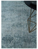 One of a Kind 8x10 Ivory, Gray and Charcoal Traditional Erased Hand Loomed Art Silk Area Rug