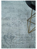 One of a Kind Traditional 8x10 Ivory, Gray and Charcoal Traditionally Hand Loomed Art Silk Area Rug