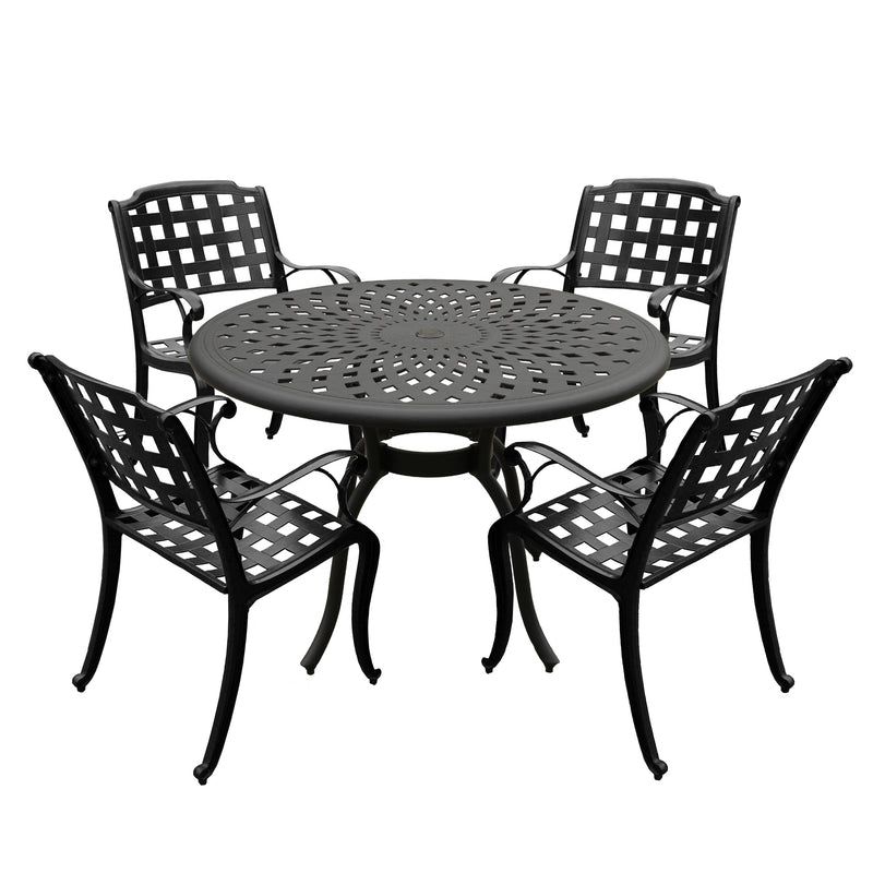 Outdoor Aluminum 5pc Round Black Patio Dining Set with Four Chairs