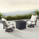 Black Aluminum Fire Table Bistro Set with Two Club Chairs