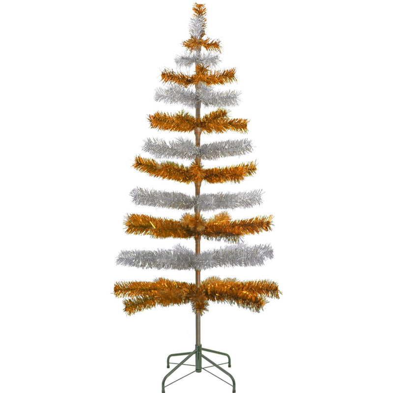 Orange & Silver Layered Tinsel Christmas Tree