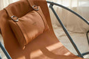 orange foldable metal frame faux leather chair product shot