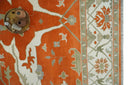 Orange, Ivory and Olive Hand knotted Oriental Oushak 9x12 wool Area Rug
