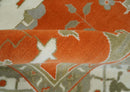 Orange, Ivory and Olive Hand knotted Oriental Oushak 9x12 wool Area Rug