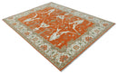 Orange, Ivory and Olive Hand knotted Oriental Oushak Multi Size wool Area Rug