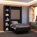 Easy-Lift Twin Murphy Wall Bed in Black with Bookshelf