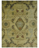 Oriental Floral Hand knotted Olive and Green 8x10 and 8.7x11.8 wool Area Rug
