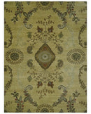 Oriental Floral Hand knotted Olive and Green 8x10 and 8.7x11.8 wool Area Rug