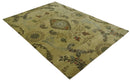 Oriental Floral Hand knotted Olive and Green 8x10 and 8.7x11.8 wool Area Rug