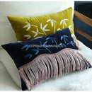 Oriental olive green bamboo embroidered fringed pillow cover bedroom
