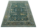 Oriental Oushak Teal Green and Gray 9x12 Hand Knotted Wool Area Rug