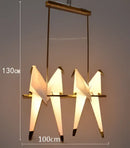 Origami white & gold crane chandelier iron led light for bedroom