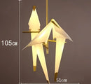 Origami white & gold crane chandelier iron led light for bedroom