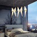 Origami white & gold crane chandelier iron led light for bedroom
