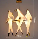 Origami white & gold crane chandelier iron led light for bedroom