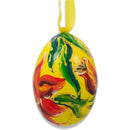 Red Flower on Yellow Wooden Egg Easter Ornament 3 Inches