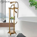 Ornate antique brass freestanding bathtub filler with handshower bathroom