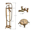 Ornate antique brass freestanding bathtub filler with handshower bathroom