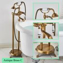 Ornate antique brass freestanding bathtub filler with handshower bathroom