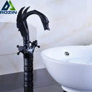 Ornate black bronze swan basin faucet dual cross handle bathroom mixer