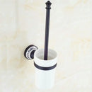 Ornate black & white bathroom accessories set wrought iron towel rack