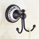 Ornate black & white bathroom accessories set wrought iron towel rack