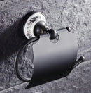 Ornate black & white bathroom accessories set wrought iron towel rack