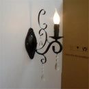 Ornate black wrought iron crystal wall lamp living room sconce