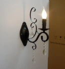 Ornate black wrought iron crystal wall lamp living room sconce