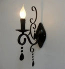 Ornate black wrought iron crystal wall lamp living room sconce