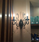 Ornate black wrought iron crystal wall lamp living room sconce