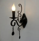 Ornate black wrought iron crystal wall lamp living room sconce
