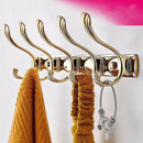 Ornate brass gold towel hook five hook rack for bathroom and kitchen