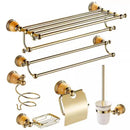 Ornate brass jade bathroom accessories set with amber accents