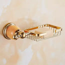 Ornate brass jade bathroom accessories set with amber accents