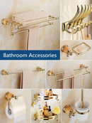 Ornate brass jade bathroom accessories set with amber accents
