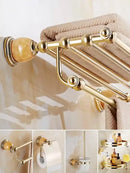 Ornate brass jade bathroom accessories set with amber accents