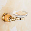 Ornate brass jade bathroom accessories set with amber accents