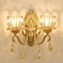Ornate brass lotus wall sconce amber glass e14 bulb bedroom light