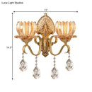 Ornate brass lotus wall sconce amber glass e14 bulb bedroom light
