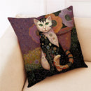 Ornate cat design linen pillowcase – living room cushion cover