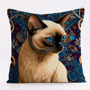 Ornate cat design linen pillowcase – living room cushion cover