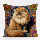Ornate cat design linen pillowcase – living room cushion cover