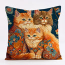 Ornate cat design linen pillowcase – living room cushion cover
