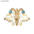 DecorBites™ Nordic White Glass Flower Wall Mount Light with Crystal Drop - Gold Accent, Ideal for Bedroom - 1/2 Lights